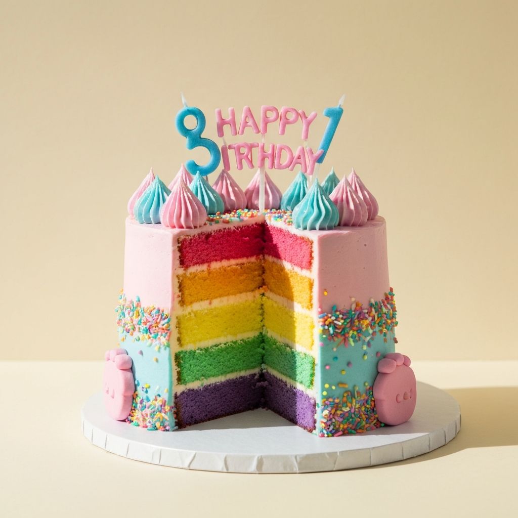 Colorful rainbow layered birthday cake