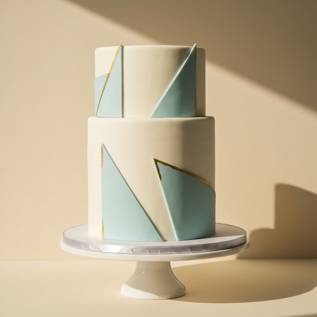 Modern geometric wedding cake in pastel blue