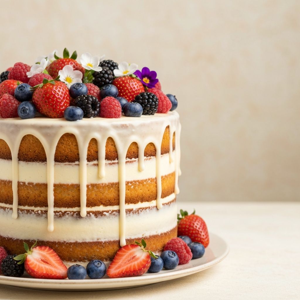 Rustic naked cake with fresh berries